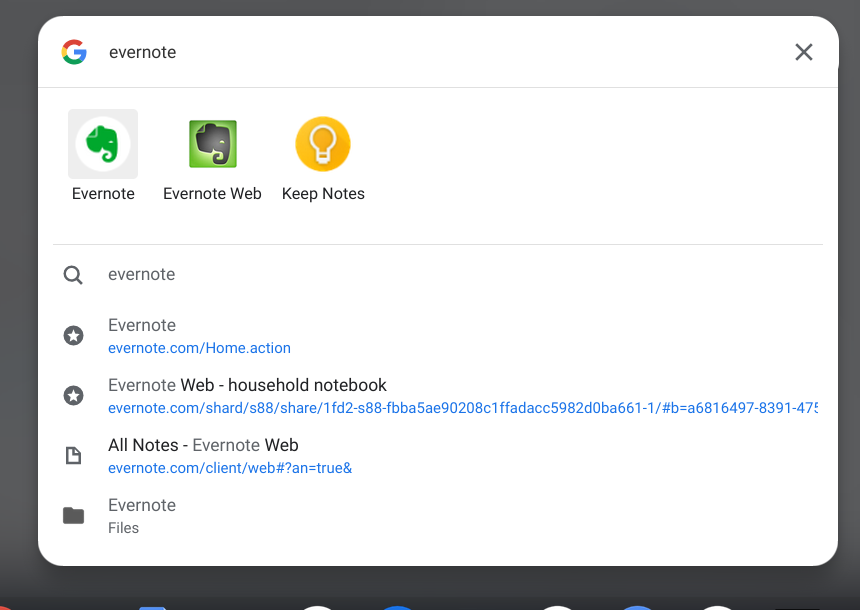 Chromebook launcher with Evernote search.